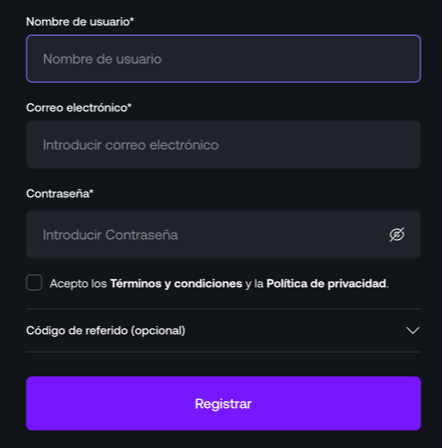 Registration at Shuffle casino
